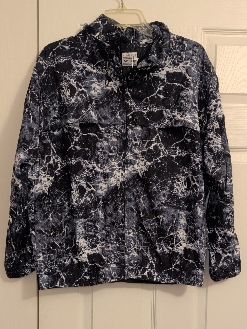 Fitwear Men's Marble-Print Hooded Jacket - Black & White NWT
